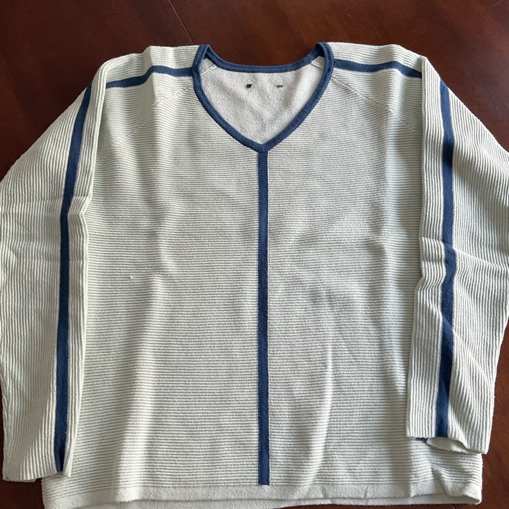 V-Neck Sweater with Blue Accents
